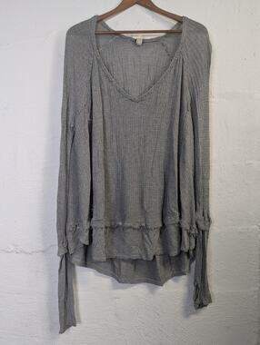 We The Free Laguna Thermal Top Grey Waffle Knit Distressed Thrashed Womens Small